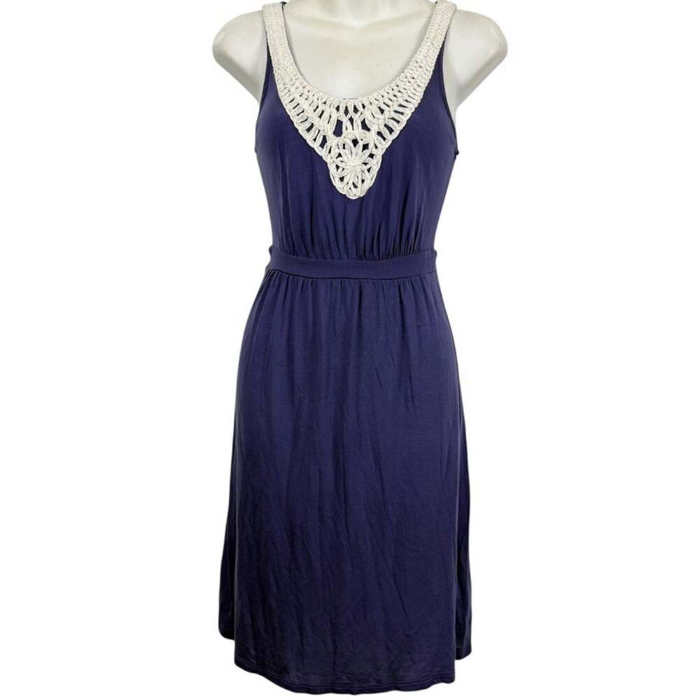 Banana Republic Women Purple Jersey Knit Tencel Crochet Neck Dress Sleeveless XS